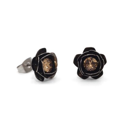 Rose Stud Earrings with Premium Crystal from Soul Collection in Light Smoked Topaz