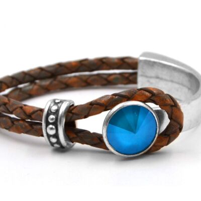 Leather Bracelet Glamor with Premium Crystal from Soul Collection in Azure Blue 8