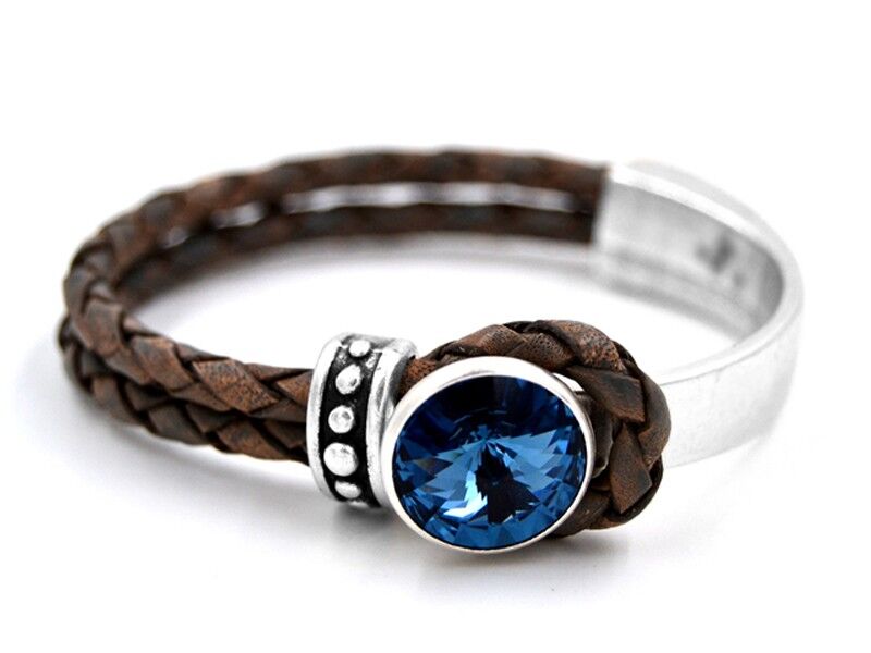 Pulsera de cuir Glamour con cristal premium de la colección Soul en azul denim