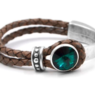 Bracelet en cuir Glamour avec Premium Crystal de Soul Collection en Emerald 12