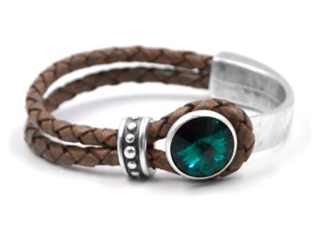 Bracelet en cuir Glamour avec Premium Crystal de Soul Collection en Emerald 12