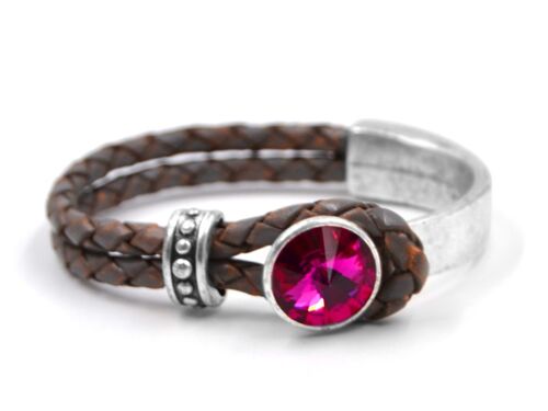 Lederarmband Glamour mit Premium Crystal von Soul Collection in Fuchsia 13