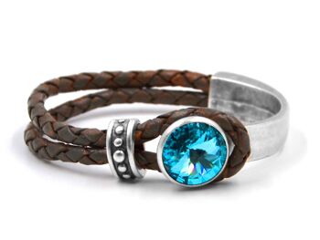 Bracelet en cuir Glamour avec Premium Crystal de Soul Collection en Light Turquoise 15