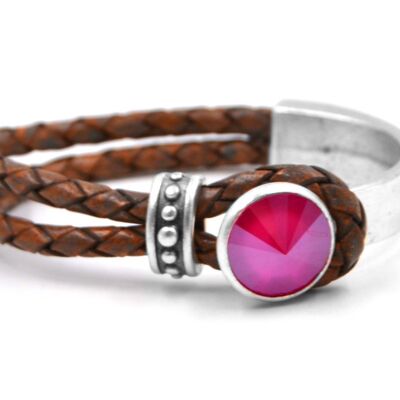 Bracciale in Pelle Glamour con Cristallo Premium della Collezione Soul in Rosa Peonia 17