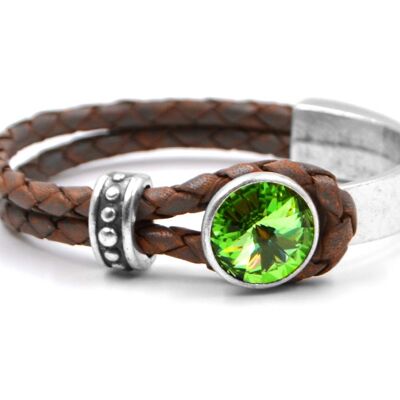 Bracelet en cuir Glamour avec Premium Crystal de Soul Collection en Péridot 18
