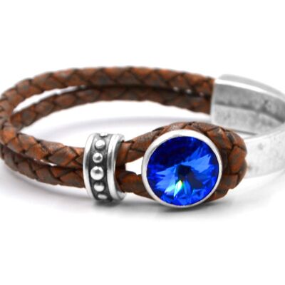 Bracelet en cuir Glamour avec cristal Premium de Soul Collection en saphir 20