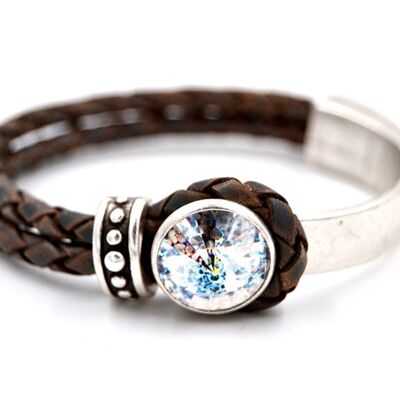 Bracelet en cuir Glamour avec cristal Premium de la collection Soul en patine blanche 24