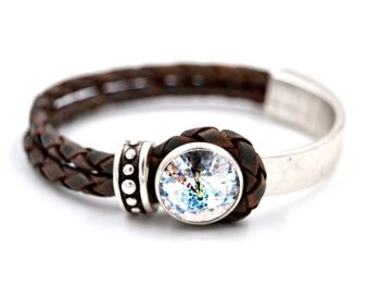 Bracelet en cuir Glamour avec cristal Premium de la collection Soul en patine blanche 24