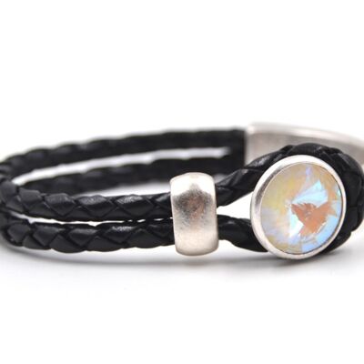 Black Glamor Leather Bracelet with Premium Crystal from Soul Collection in Light Gray Delite 29