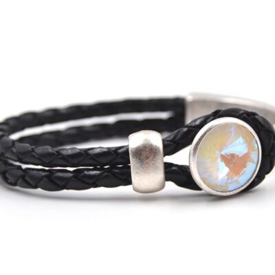 Pulsera Glamour de Cuero Negro con Cristal Premium de Soul Collection en Gris Claro Delite 29