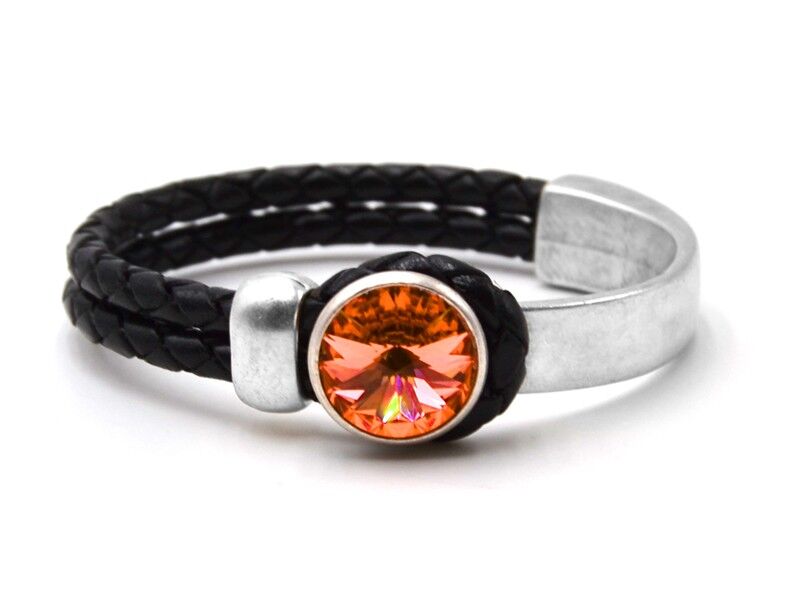 Bracelet en cuir Black Glamour avec cristal premium de la collection Soul en rose pêche