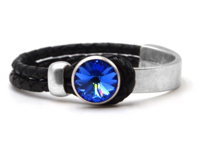 Bracelet en cuir Black Glamour avec cristal premium de la collection Soul en saphir