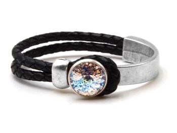 Bracelet en cuir glamour noir avec cristal de qualité supérieure de la collection Soul en patine blanche 32