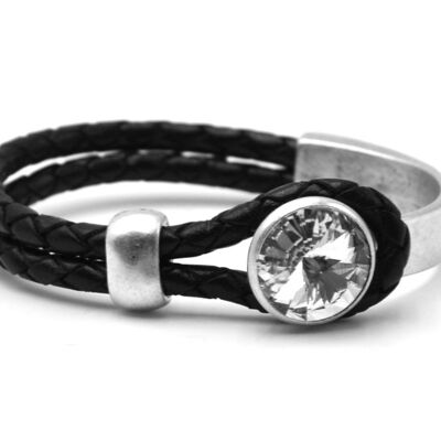 Black Glamor Leather Bracelet with Premium Crystal from Soul Collection in Crystal 34