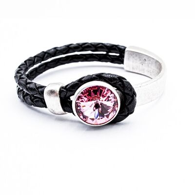 Pulsera de cuero Black Glamour con Premium Crystal de Soul Collection en Light Rose 35