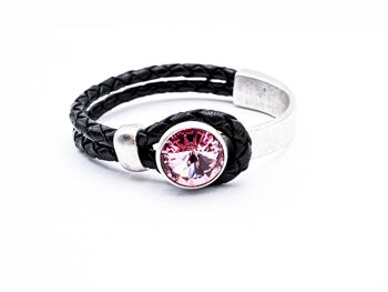 Bracelet en cuir Black Glamour avec Premium Crystal de Soul Collection en Light Rose 35