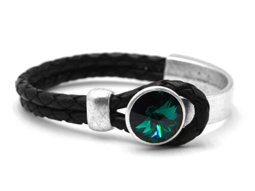 Lederarmband Black Glamour mit Premium Crystal von Soul Collection in Emerald 36