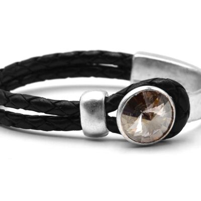 Black Glamor Leather Bracelet with Premium Crystal from Soul Collection in Crystal Silvershade 42