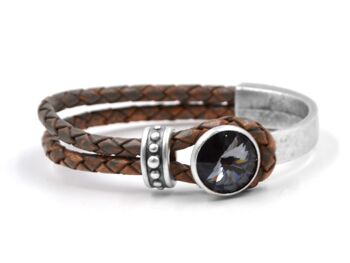 Bracelet en cuir Glamour avec Premium Crystal de Soul Collection en Silver Night 76