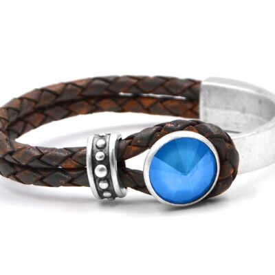 Bracelet en cuir Glamour avec Premium Crystal de Soul Collection en Summer Blue 77