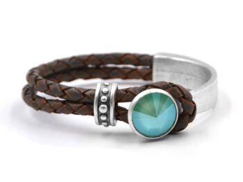 Bracelet en cuir Glamour avec cristal Premium de Soul Collection en vert menthe 80