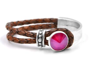 Bracelet en Cuir Glamour avec Cristal Premium de Soul Collection en Rose Pivoine 81