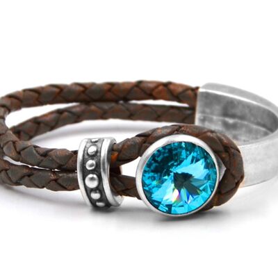 Bracelet en cuir Glamour avec Premium Crystal de Soul Collection en Light Turquoise 87
