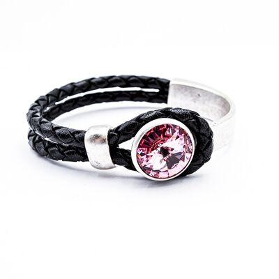 Pulsera de cuero Black Glamour con Premium Crystal de Soul Collection en Light Rose 96