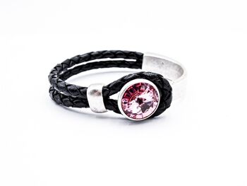 Bracelet en cuir Black Glamour avec Premium Crystal de Soul Collection en Light Rose 96