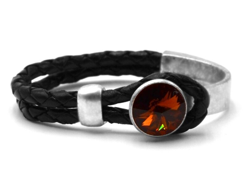 Lederarmband Black Glamour mit Premium Crystal von Soul Collection in Smoked Topaz