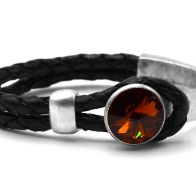 Bracciale in Pelle Nero Glamour con Cristallo Premium della Collezione Soul in Topazio Fumé 99