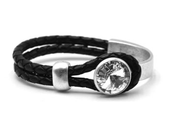 Bracelet en cuir glamour noir avec cristal de qualité supérieure de la collection Soul en cristal 101