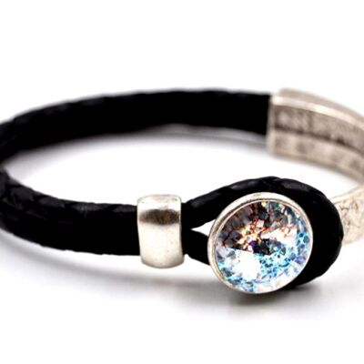 Black Glamor Leather Bracelet with Premium Crystal from Soul Collection in White Patina 102