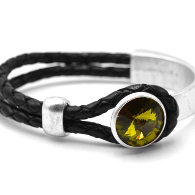 Black Glamor Leather Bracelet with Premium Crystal from Soul Collection in Olivine 104