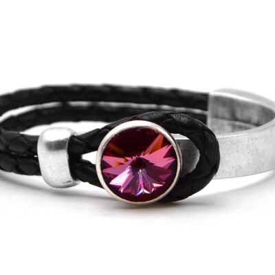 Black Glamor Leather Bracelet with Premium Crystal from Soul Collection in Antique Pink 105