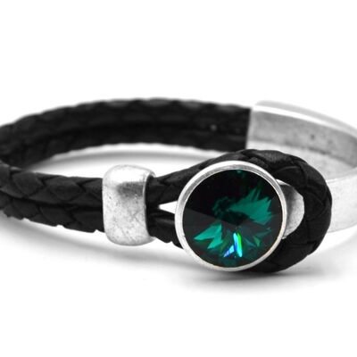 Brazalete de cuero negro Glamour con cristal de primera calidad de Soul Collection en Emerald 107