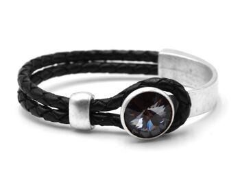 Bracelet en cuir Black Glamour avec Premium Crystal de Soul Collection en Silver Night 108