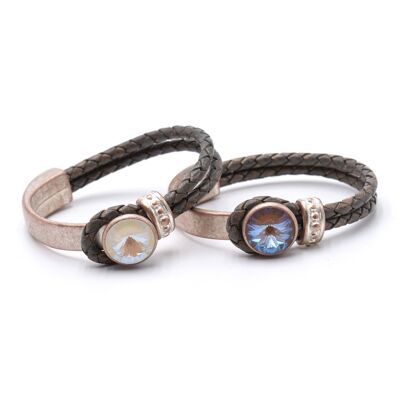 Pulsera de Cuero Nácar Glamour con Cristal Premium de Soul Collection en Borgoña Delite 156