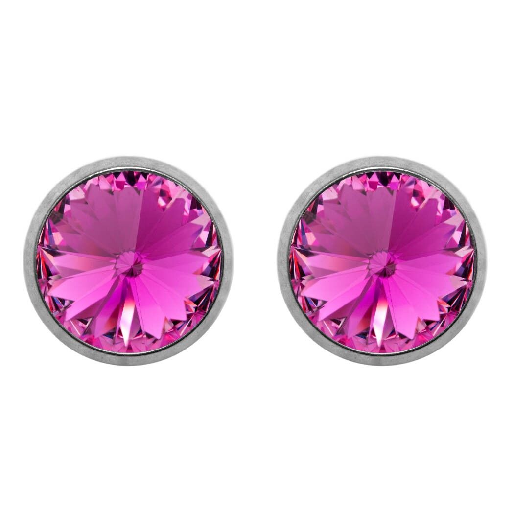 Pendientes de botón de titanio Laura con cristal Premium de Soul Collection en fucsia