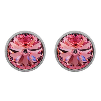 Orecchini a lobo in titanio Laura con cristallo premium della collezione Soul in rosa