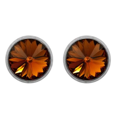 Titanium Stud Earrings Laura with Premium Crystal from Soul Collection in Smoked Topaz