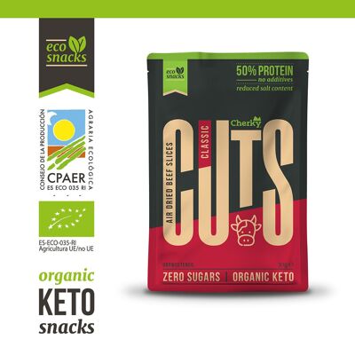 Cherky Eco Cuts Classic 30g. Snack Orgánico de Ternera; Sin Azúcar, Sin Aditivos, Sin Conservantes, Sin Lactosa. Cecina de Vaca Biltong