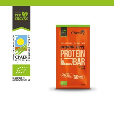 Cherky Organic BBQ Beef Bar 35g. High in Protein, Sugar Free, Additive Free, Preservative Free, Lactose Free, Gluten Free.