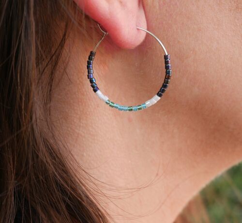 Boucles d'oreilles créoles en perles Miyuki - Bleu