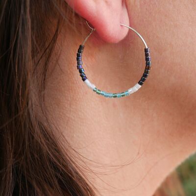 Boucles d'oreilles créoles en perles Miyuki - Bleu