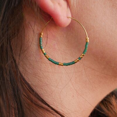 Miyuki pearl golden hoop earrings - Green
