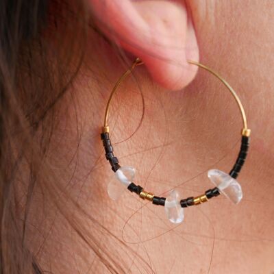 Creole earrings in Miyuki pearls and rock crystal - Black