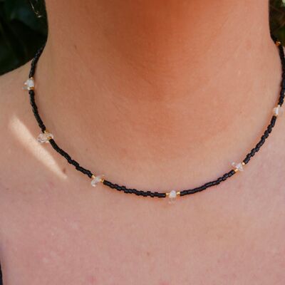 Miyuki Delica bead and rock crystal necklace - Black