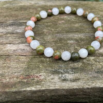 Elastic lithotherapy bracelet in natural Moonstone and Unakite - Without charm