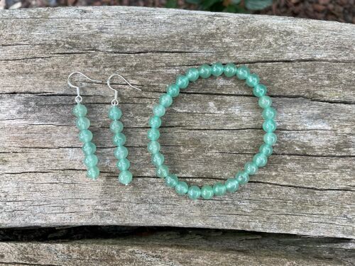 Parure bracelet et boucles d'oreilles en Aventurine naturelle